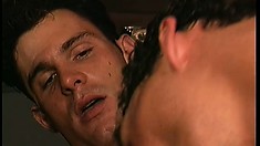 Two hunky guys exchange oral pleasures and fuck hard in the garage