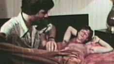 Hairy vintage lovers enjoy a slow erotic fuck on the hotel bed